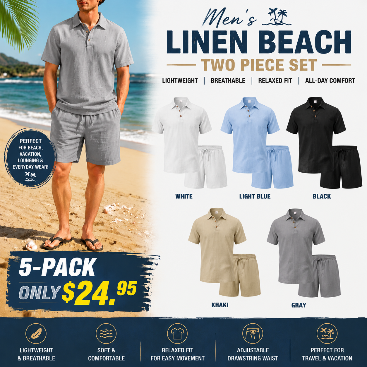 Men’s Linen Beach Two Piece Set