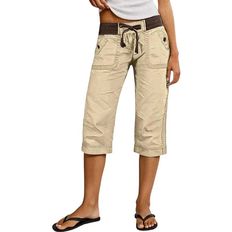 High-waisted straight-leg cropped trousers with drawstring and button details
