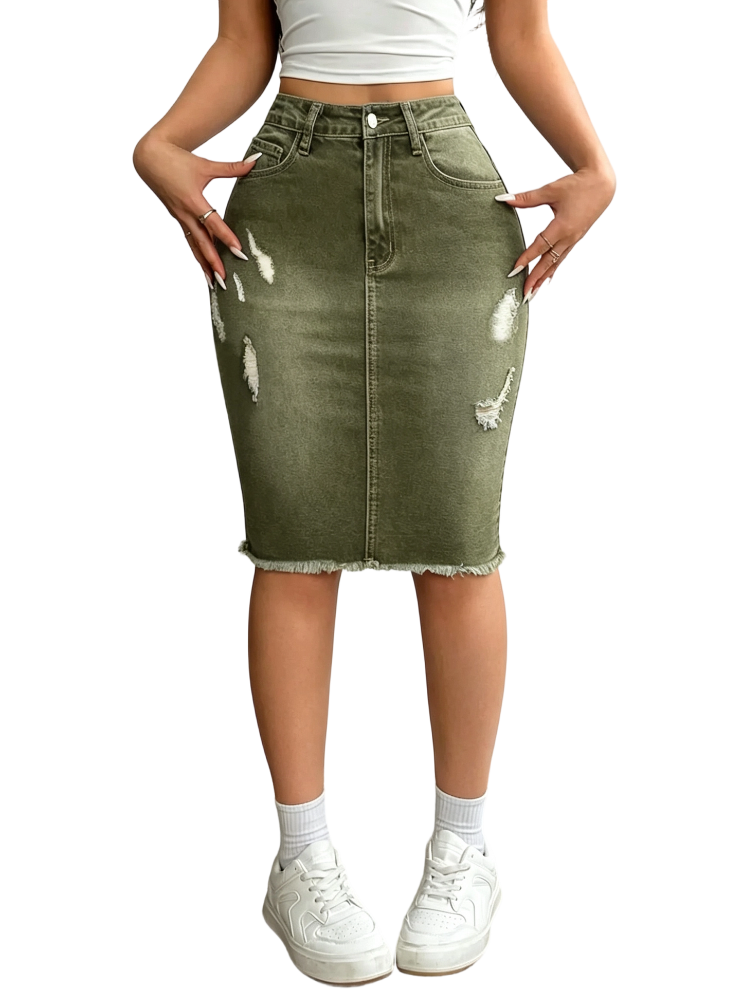 Women's Slim-Fit Ripped Denim Skirt