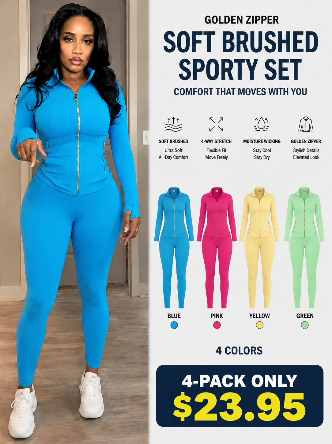 Golden Zipper Soft Brushed Sporty Set