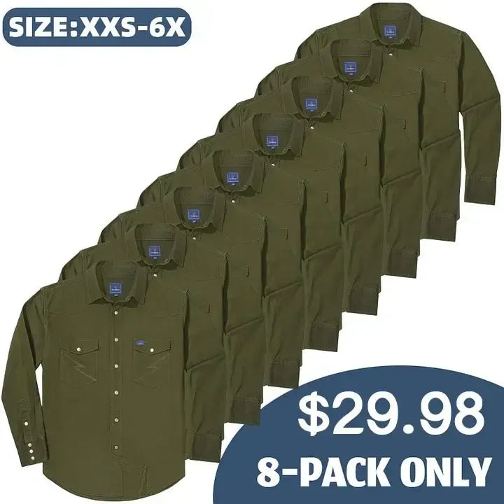🔥🔥16-PACK-$38.8🔥Men's Long Sleeve Stone-Washed and Pre-Washed Denim Work Shirt