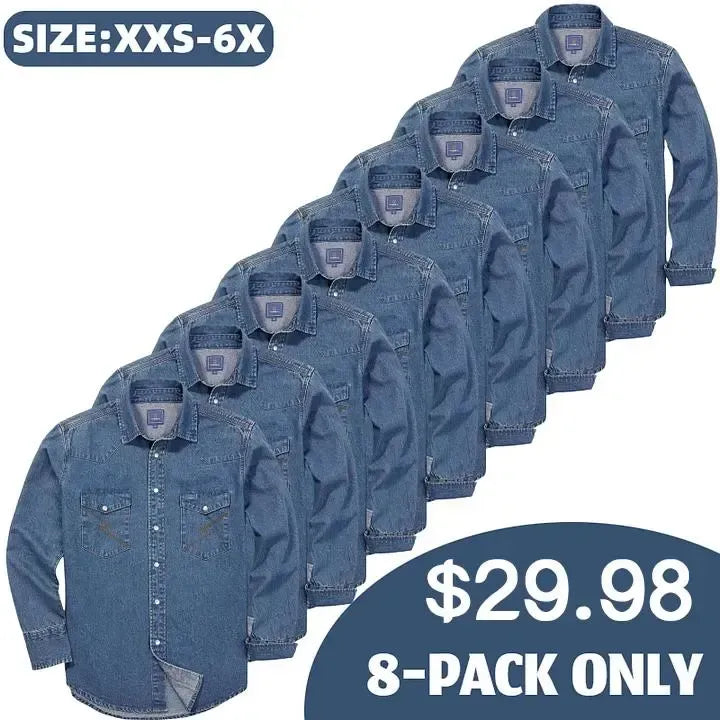 🔥🔥16-PACK-$38.8🔥Men's Long Sleeve Stone-Washed and Pre-Washed Denim Work Shirt
