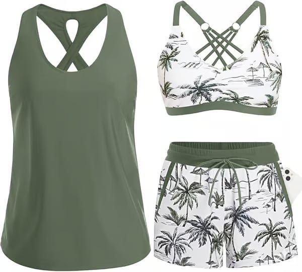 🔥BIG SALE, limited stock 🔥3 Piece Tankini Swimsuits for Women Bathing Suits with Boy Shorts and Swim Tank Top Bra Modest Swimwear