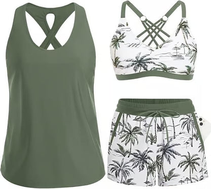 🔥BIG SALE, limited stock 🔥3 Piece Tankini Swimsuits for Women Bathing Suits with Boy Shorts and Swim Tank Top Bra Modest Swimwear