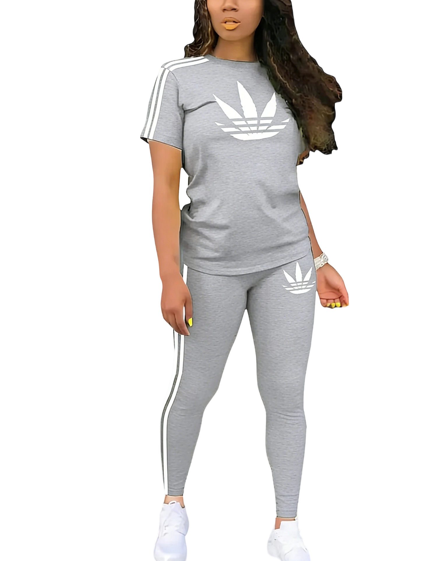 Women's Drawstring Short Sleeve and Long Pants Two-Piece Set