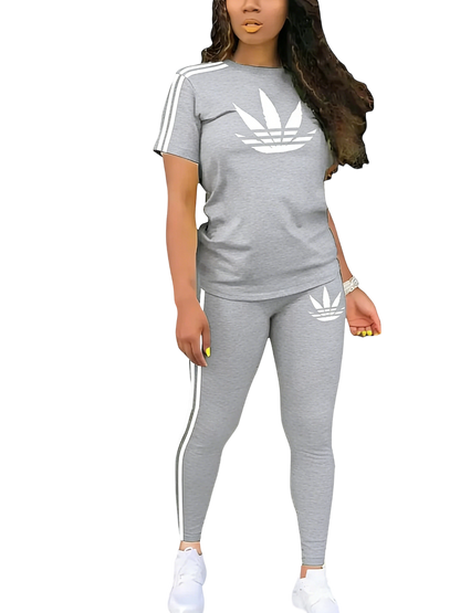 Women's Drawstring Short Sleeve and Long Pants Two-Piece Set