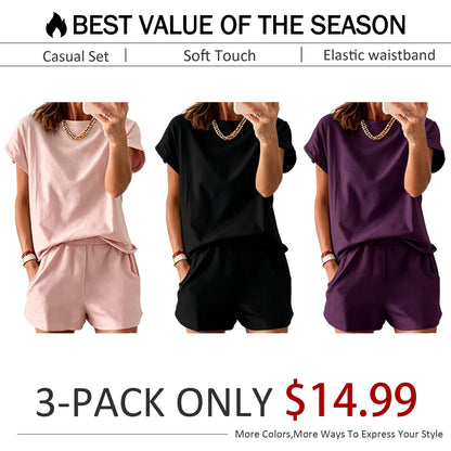 Women’s Lounge Set Short Sleeve Top Shorts 2 Piece Casual Summer Outfit