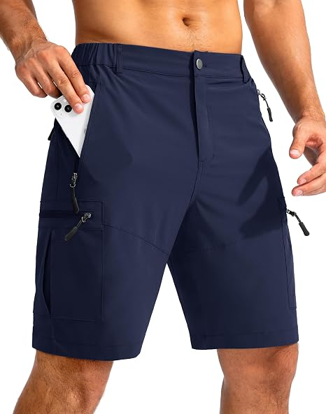 Men's Lightweight Cargo Shorts with 5 Zipper Pockets