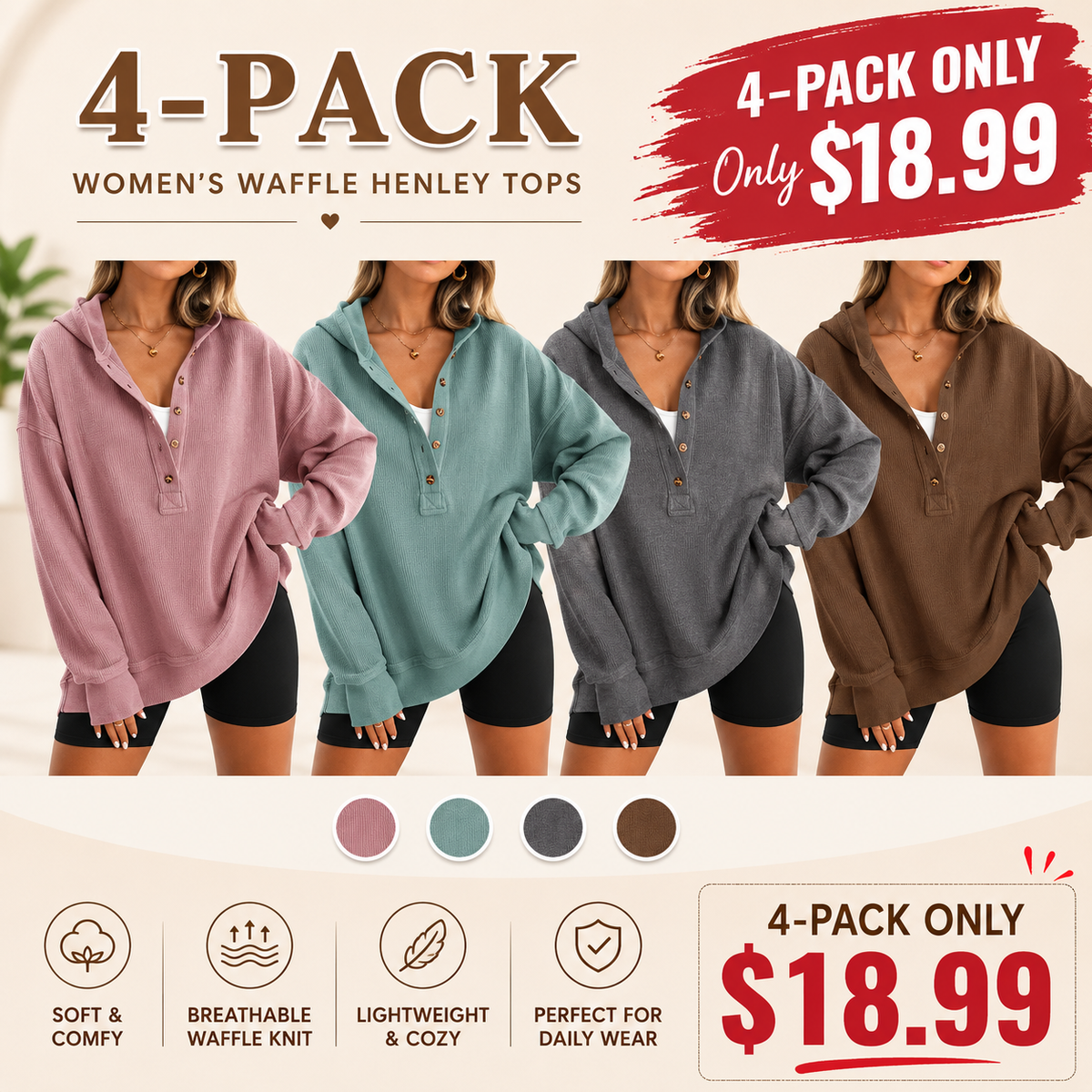 Women's Oversized Button V-Neck Hoodie Sweatshirt Long Sleeve Side Slit Casual Fall Pullover Top