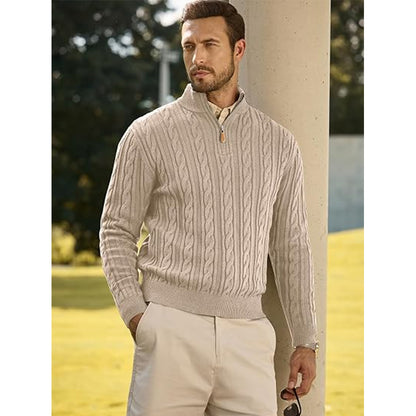Men's Quarter Zip Pullover Sweater Cable Knit Sweaters