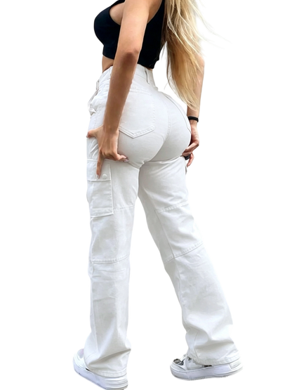 Women's Solid Multiple Pockets Cargo Pants, Casual Fashion Trousers