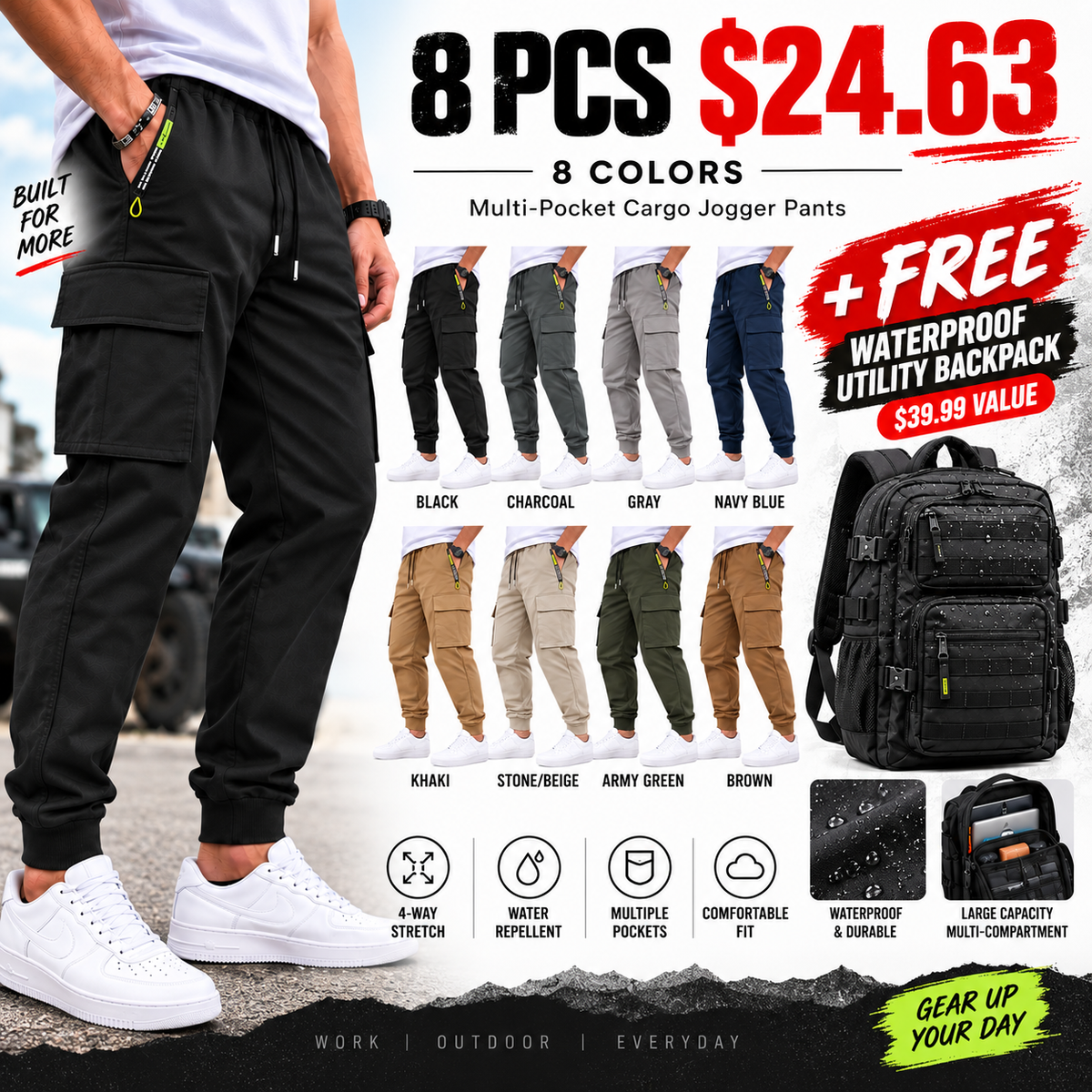 💚 BESTSELLER | Men’s Multi-Pocket Cargo Jogger Pants