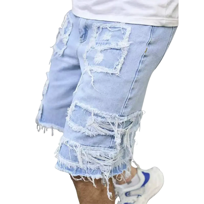 Raw Hem Denim Shorts with Rips