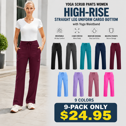 ❤️DEALS FOR YOU-Women's High-Rise Stretch Scrub Pants with Yoga Waistband, Side & Back Pockets