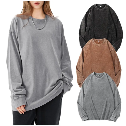 Women's Vintage Acid Wash Cotton Long Sleeve Tee