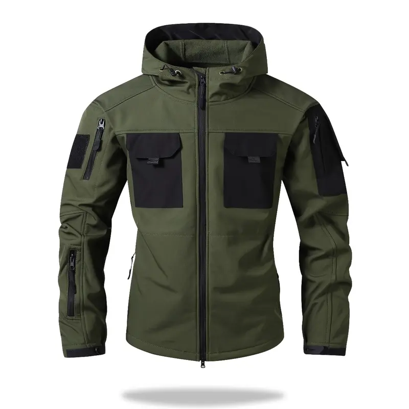 Men's Waterproof Fleece Hooded Jacket, 9 Multi-Compartment Pockets