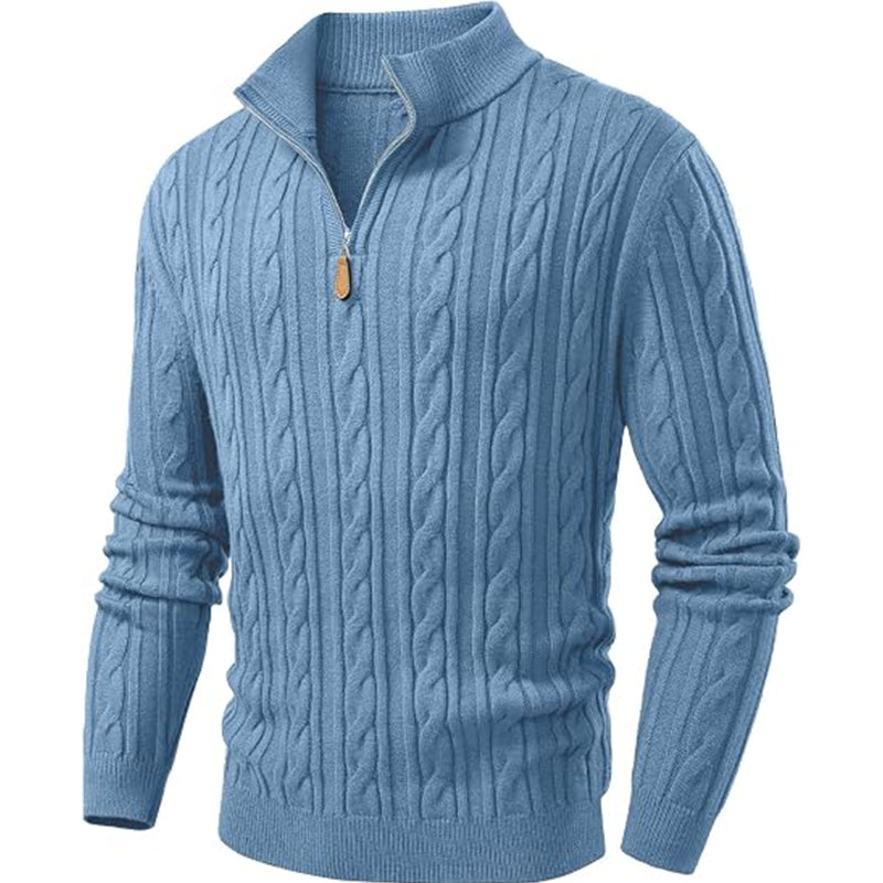 Men's Quarter Zip Pullover Sweater Cable Knit Sweaters