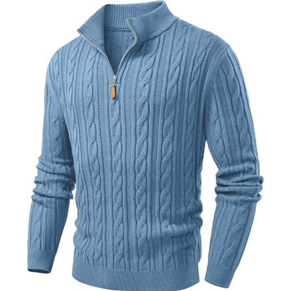 Men's Quarter Zip Pullover Sweater Cable Knit Sweaters