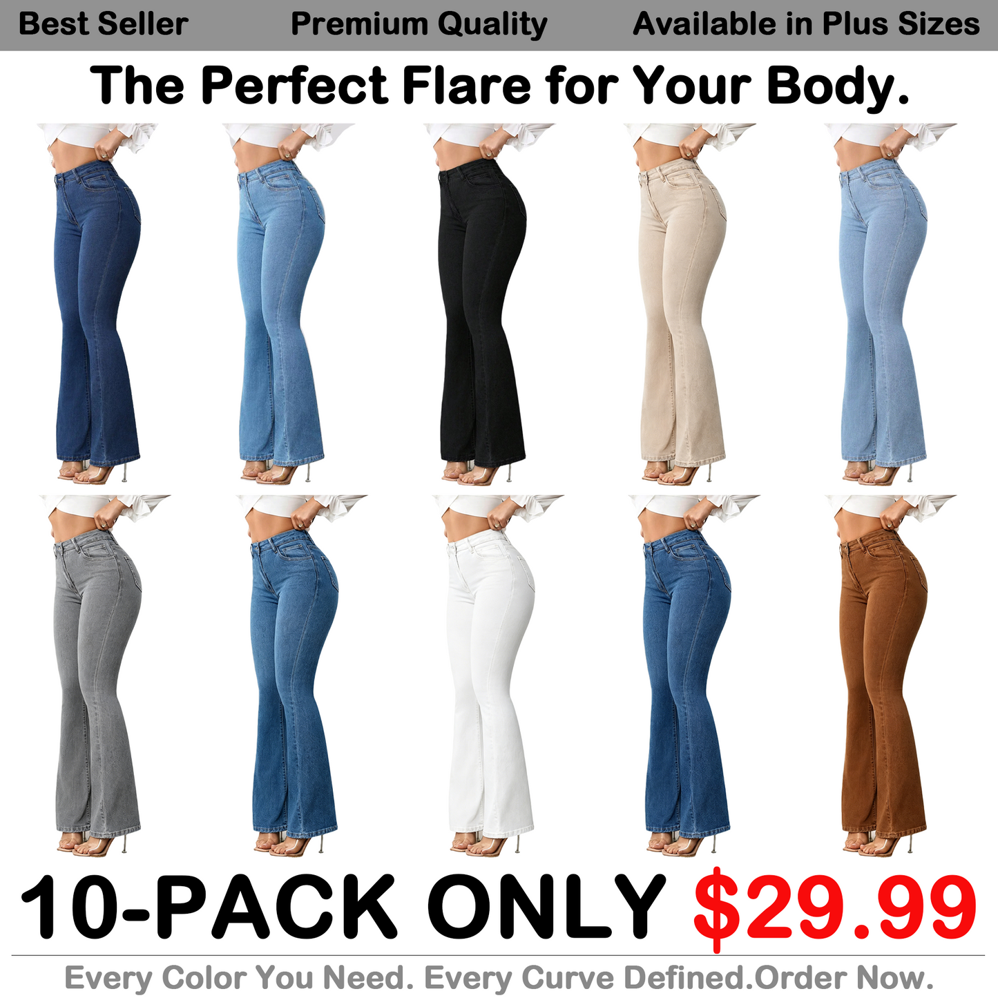 💥Exclusive Price -Women's High-Waist Flare Denim Pants with Button Front