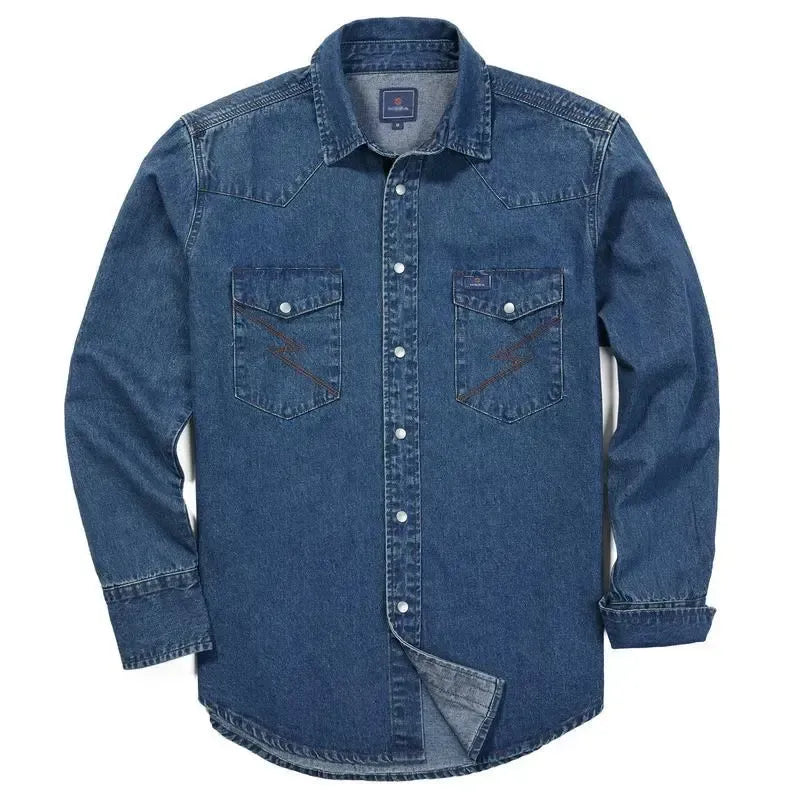 🔥🔥16-PACK-$38.8🔥Men's Long Sleeve Stone-Washed and Pre-Washed Denim Work Shirt