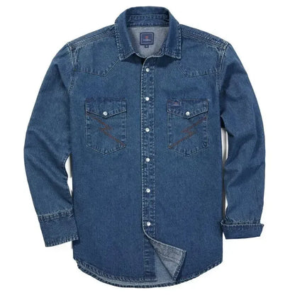 🔥🔥16-PACK-$38.8🔥Men's Long Sleeve Stone-Washed and Pre-Washed Denim Work Shirt