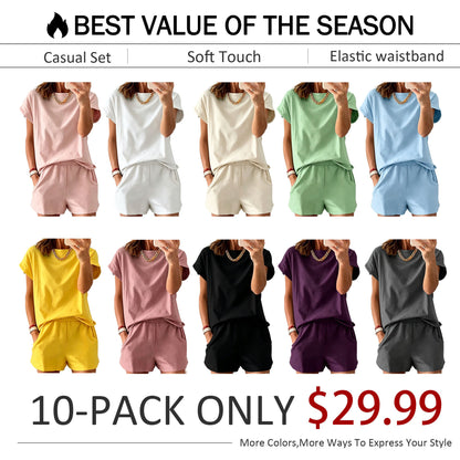 Women’s Lounge Set Short Sleeve Top Shorts 2 Piece Casual Summer Outfit