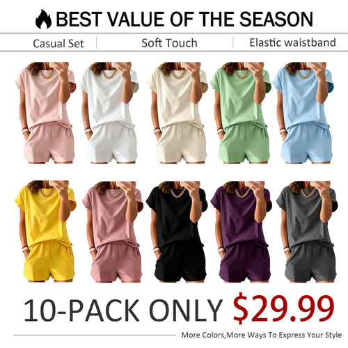 Women’s Lounge Set Short Sleeve Top Shorts 2 Piece Casual Summer Outfit