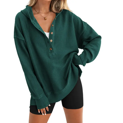 Women's Oversized V-Neck Button Sweatshirt