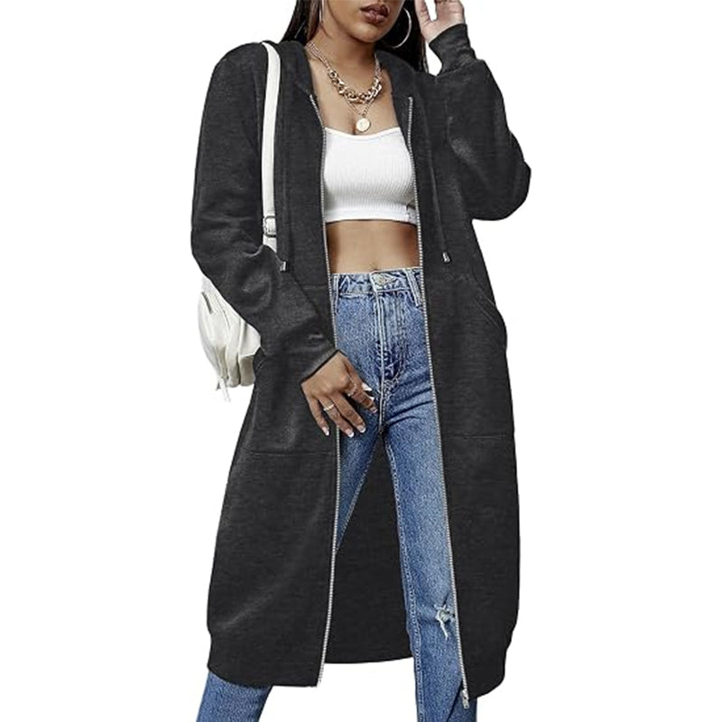 Women Casual Zip up Fleece Hoodies Tunic Sweatshirt Long Jacket