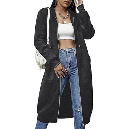 Women Casual Zip up Fleece Hoodies Tunic Sweatshirt Long Jacket