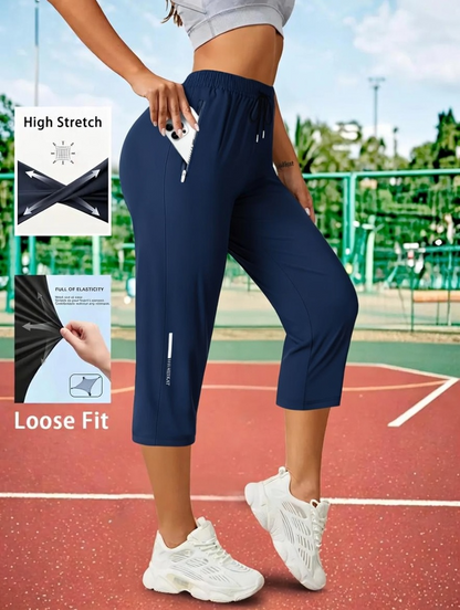 🔥8-Packs $24🔥Women's Capris Pants - Loose Fit, Summer Drawstring Waist, Zippered Pockets, Breathable High-Stretch Fabric, Suitable for Everyday Wear