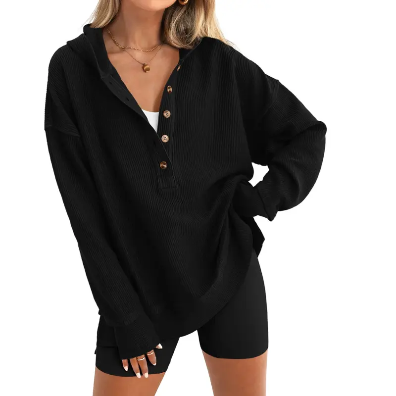 Women's Oversized V-Neck Button Sweatshirt