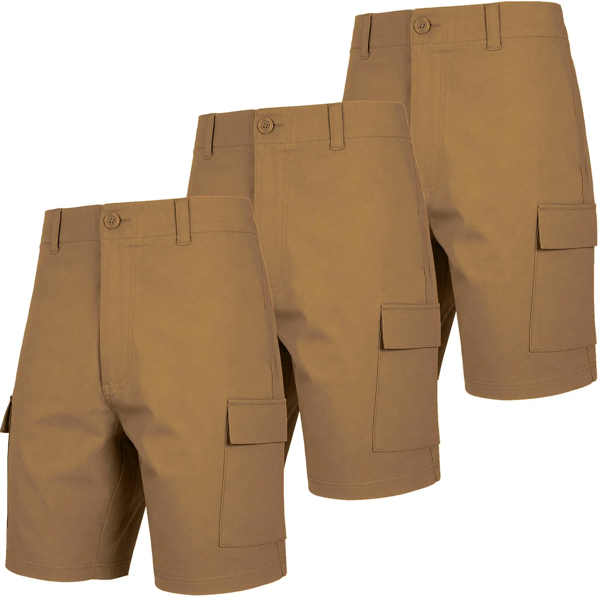 Men's Super Stretch Cargo Shorts with Button Closure and Zipper Pockets