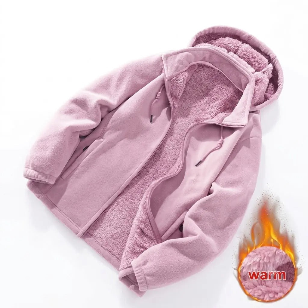 Women's Detachable Hood Fleece Cardigan Jacket, Thick Lined Warm Casual Coat, Stylish Loose Outerwear