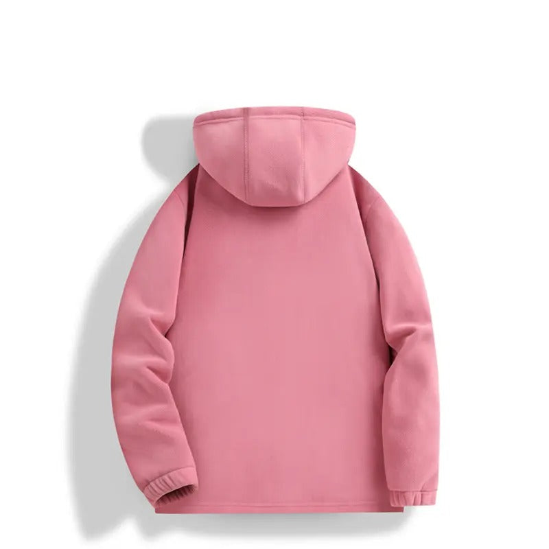 Women's Detachable Hood Fleece Cardigan Jacket, Thick Lined Warm Casual Coat, Stylish Loose Outerwear