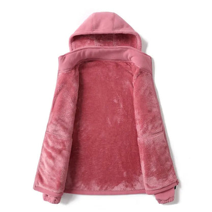Women's Detachable Hood Fleece Cardigan Jacket, Thick Lined Warm Casual Coat, Stylish Loose Outerwear