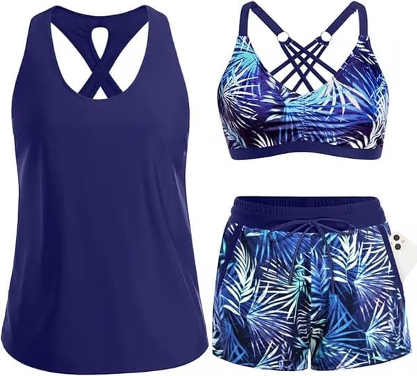 🔥BIG SALE, limited stock 🔥3 Piece Tankini Swimsuits for Women Bathing Suits with Boy Shorts and Swim Tank Top Bra Modest Swimwear