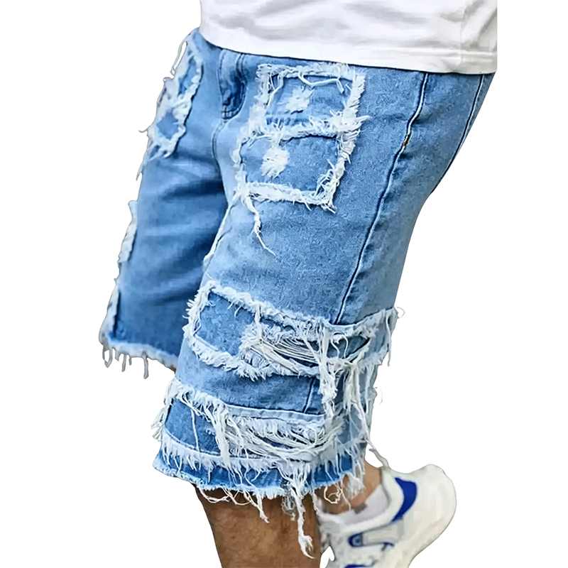 Raw Hem Denim Shorts with Rips