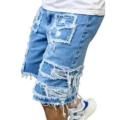 Raw Hem Denim Shorts with Rips