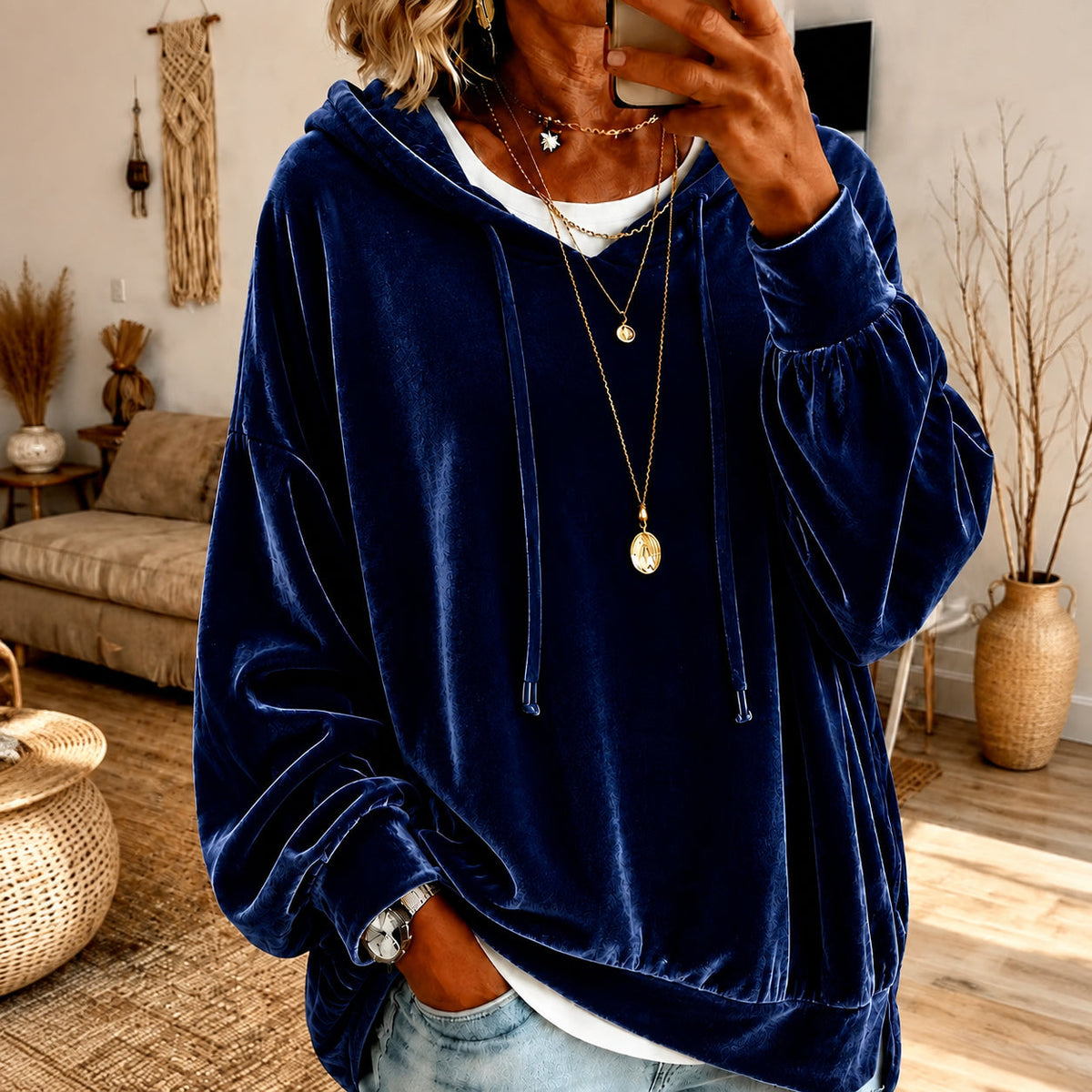 🔥Limited-Time Promotion Women's Loose Velvet Drawstring Hoodie