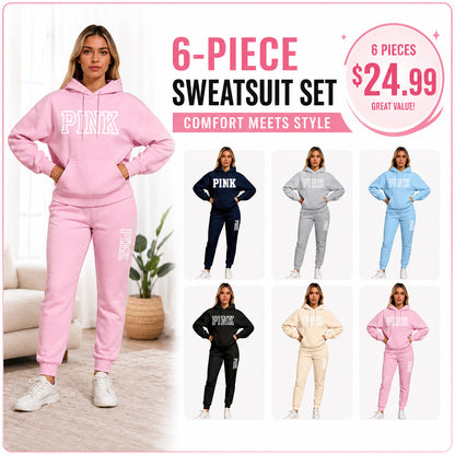 Women's Casual Printed Hoodie & Drawstring Jogger Pants Set