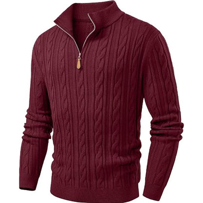 Men's Quarter Zip Pullover Sweater Cable Knit Sweaters