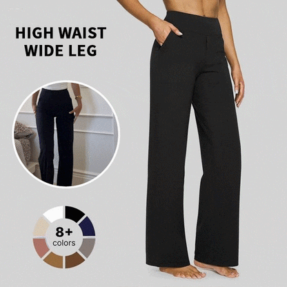 High Waist Wide Leg Yoga Pants for Women – Pockets, Stretch & All-Day Comfort