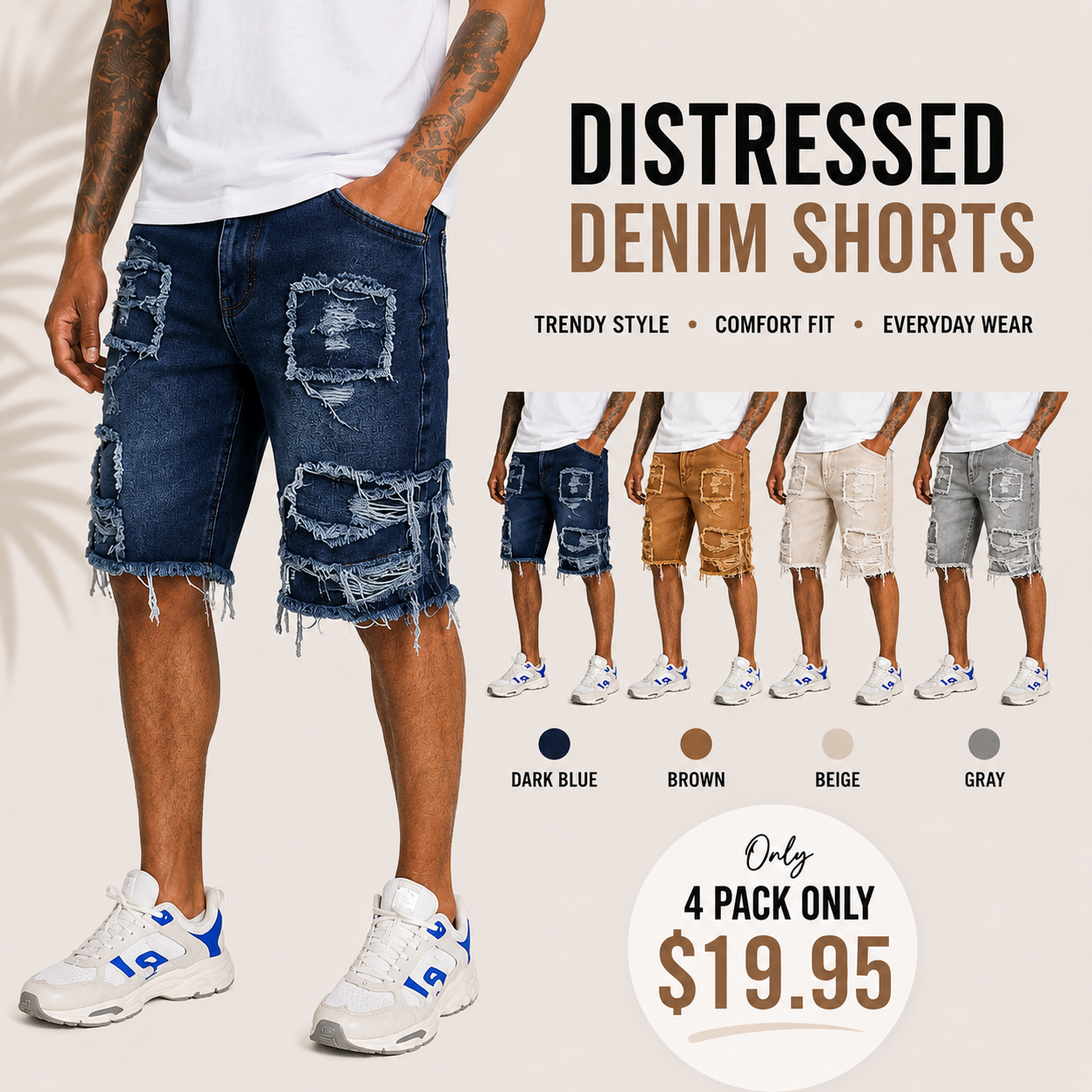 Raw Hem Denim Shorts with Rips