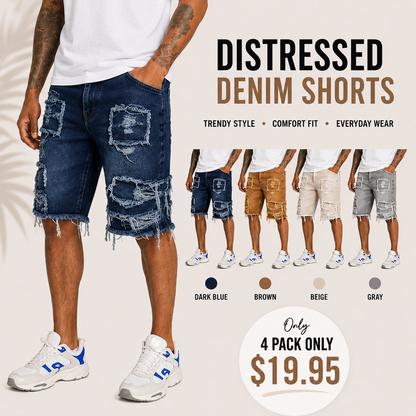 Raw Hem Denim Shorts with Rips