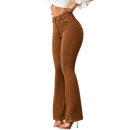 💥Exclusive Price -Women's High-Waist Flare Denim Pants with Button Front