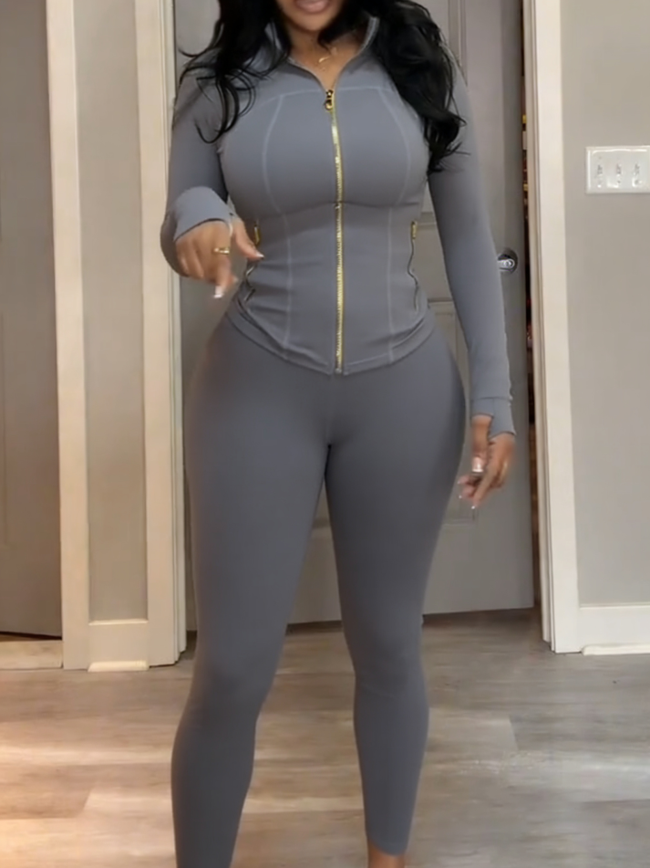 Golden Zipper Soft Brushed Sporty Set