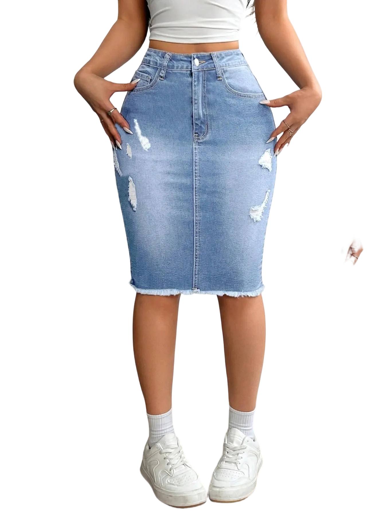 Women's Slim-Fit Ripped Denim Skirt