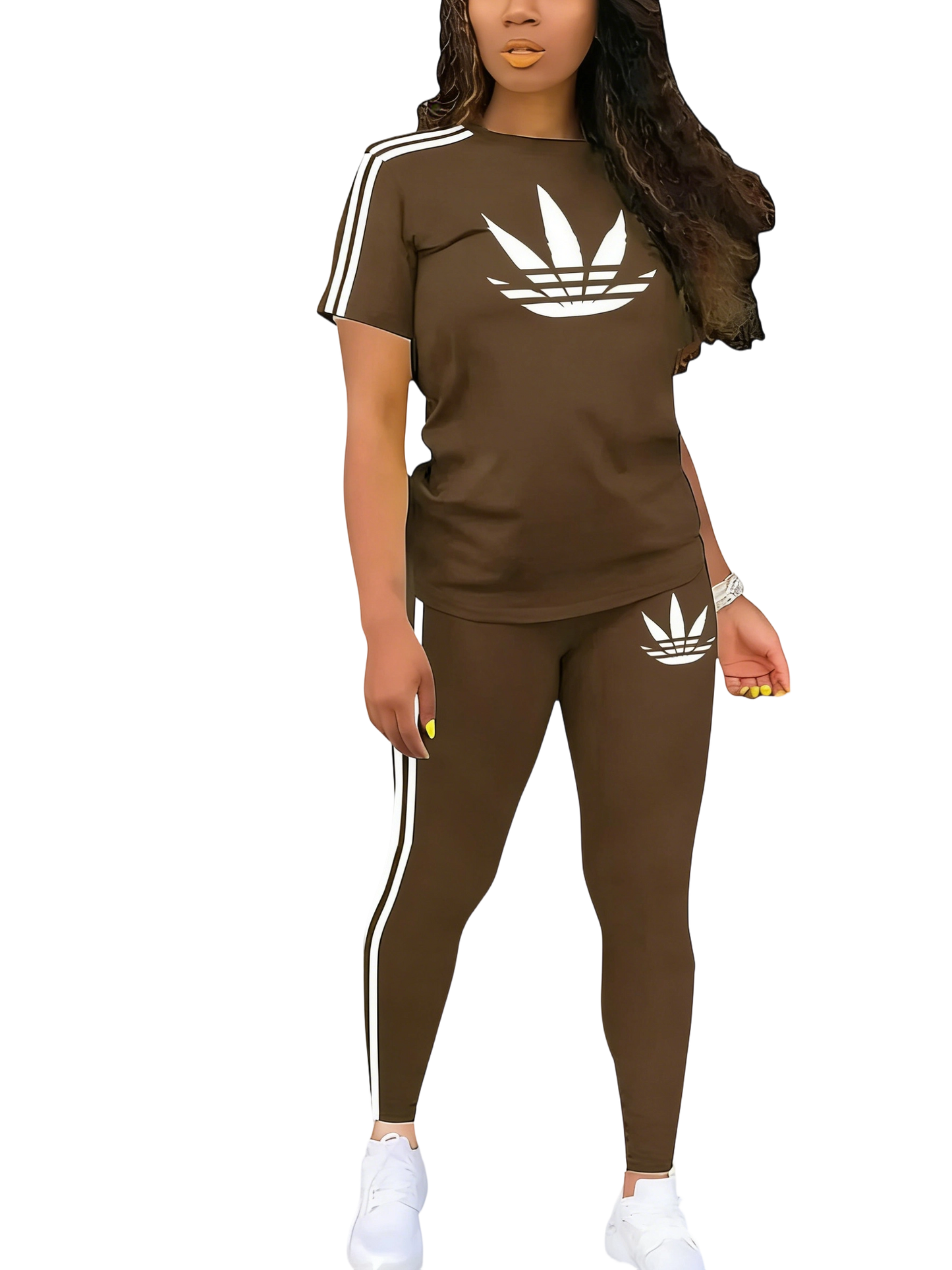 Women's Drawstring Short Sleeve and Long Pants Two-Piece Set
