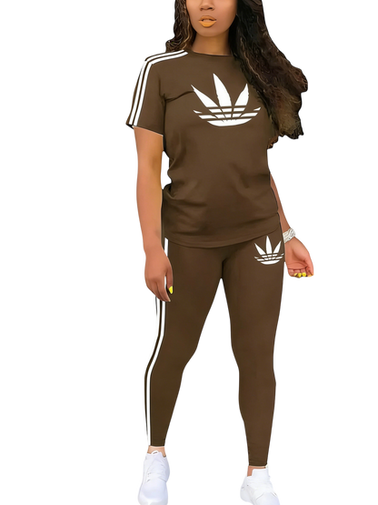 Women's Drawstring Short Sleeve and Long Pants Two-Piece Set